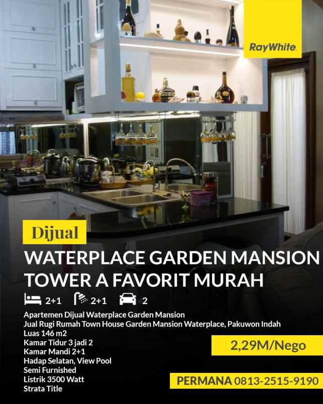 dijual apartemen garden mansion waterplace