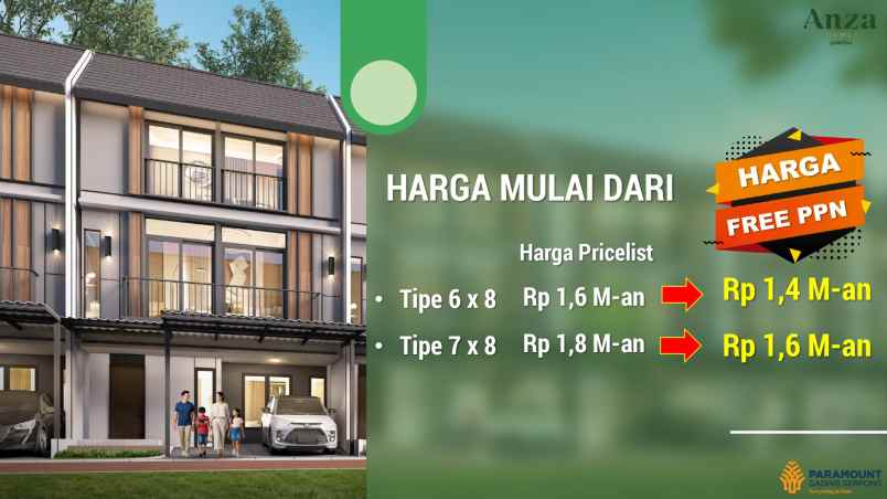 dijual rumah anza malibu paramount land