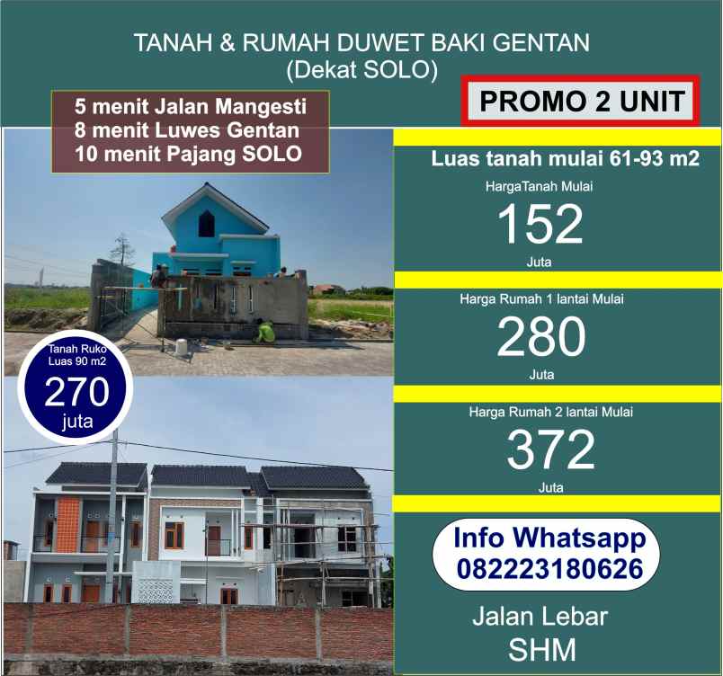 dijual rumah duwet baki sukoharjo