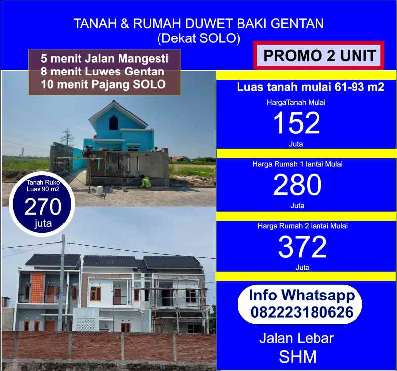 dijual rumah duwet baki sukoharjo