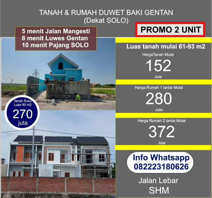 dijual rumah duwet baki sukoharjo