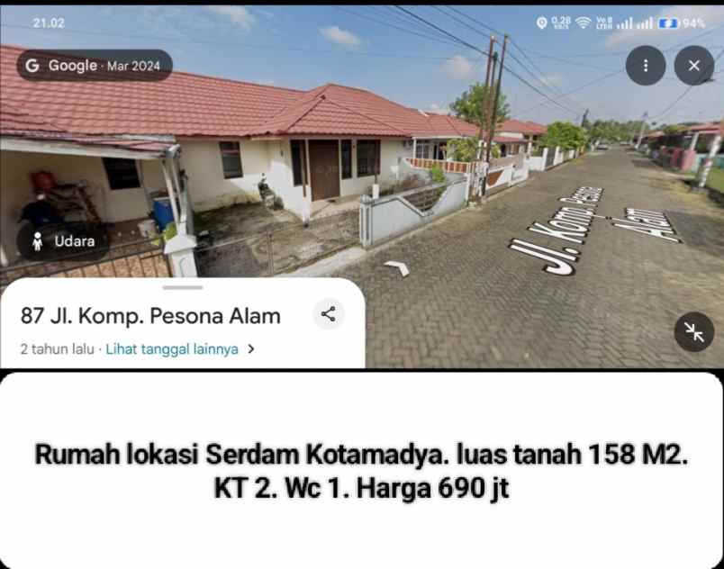 dijual rumah serdam kotamadya