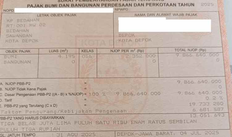 dijual tanah bedahan