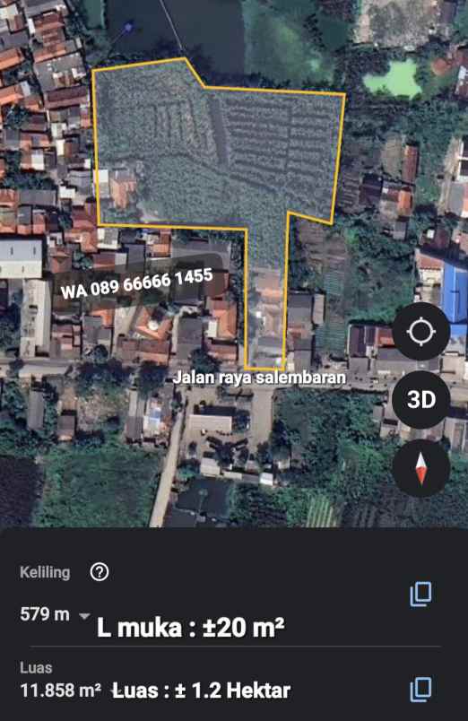 dijual tanah jalan raya salembaran