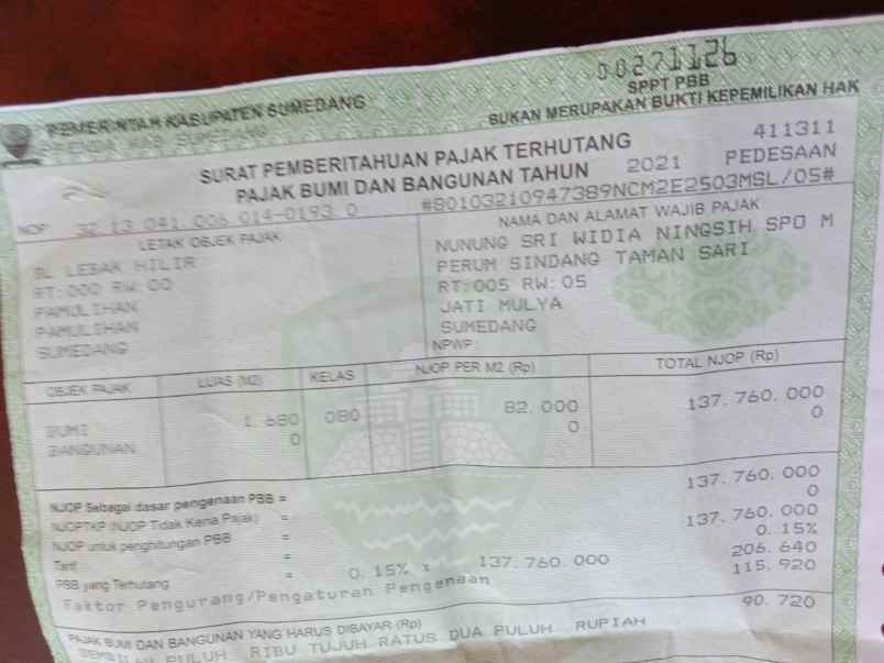 dijual tanah jl boma lembang pamulihan