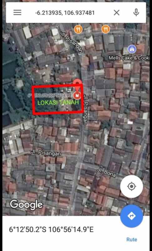 dijual tanah jl bona pisangan rt 004 03