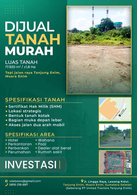 dijual tanah sumsel tanjung enim