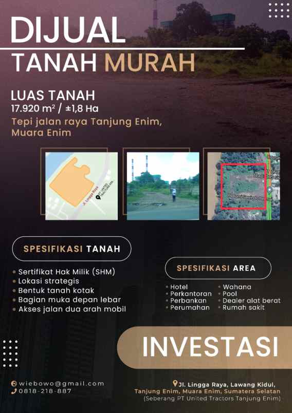 dijual tanah sumsel tanjung enim