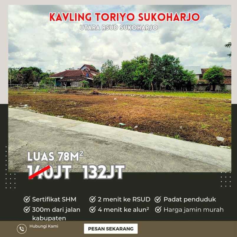 dijual tanah toriyo bendosari sukoharjo