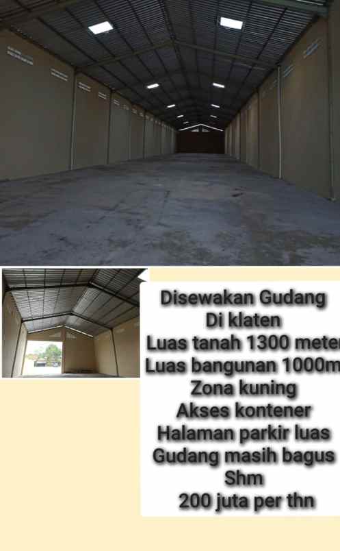 disewakan murah gudang di klaten 1300 meter