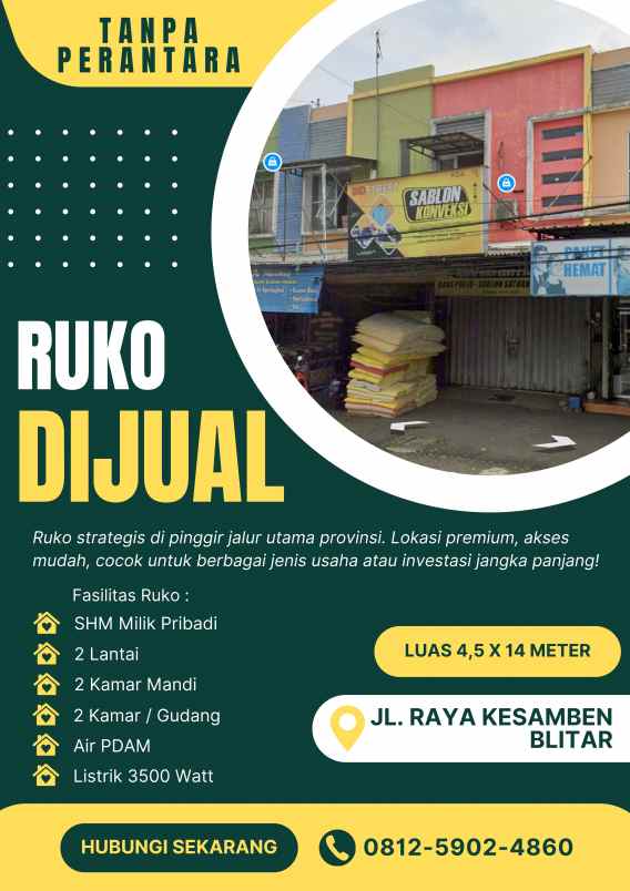 ruko strategis 2 lantai di jalan raya kesamben blitar