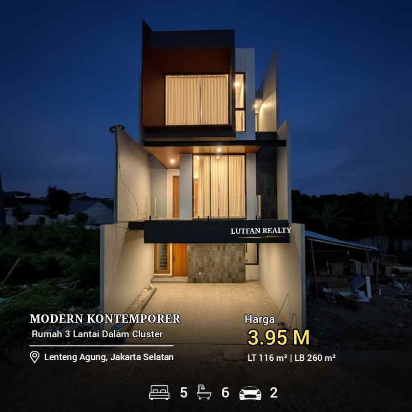 rumah modern kontemporer dalam cluster