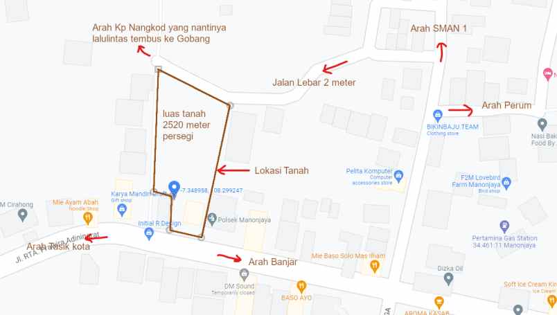 tanah darat di manonjaya pinggir jalan provinsi