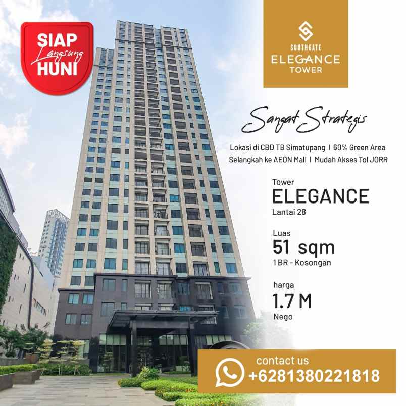 apartemen south gate tower elegance 1br