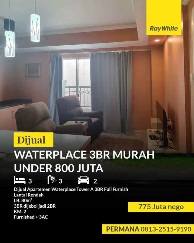 dijual apartemen waterplace tower a 3br full furnish