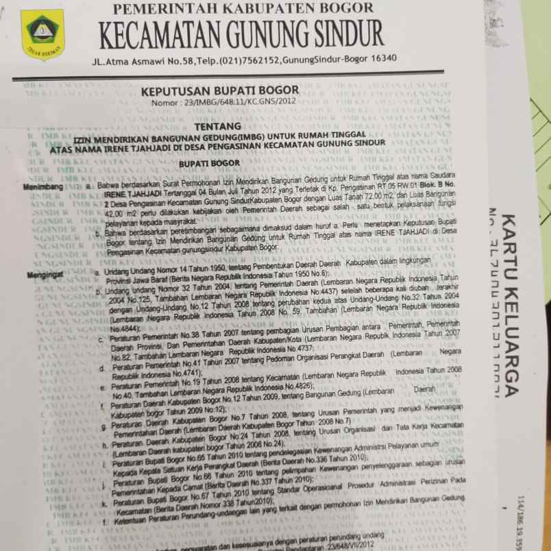 dijual cepat dan murah perumahan gunung sindur