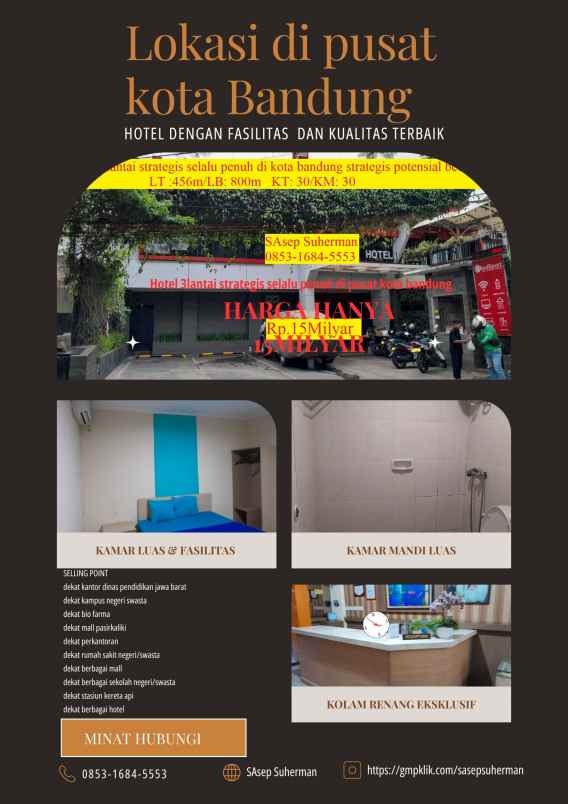 dijual hotel pasirkaliki kota bandung
