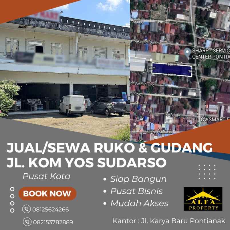 dijual ruko gudang kantor jl kom yos sudarso