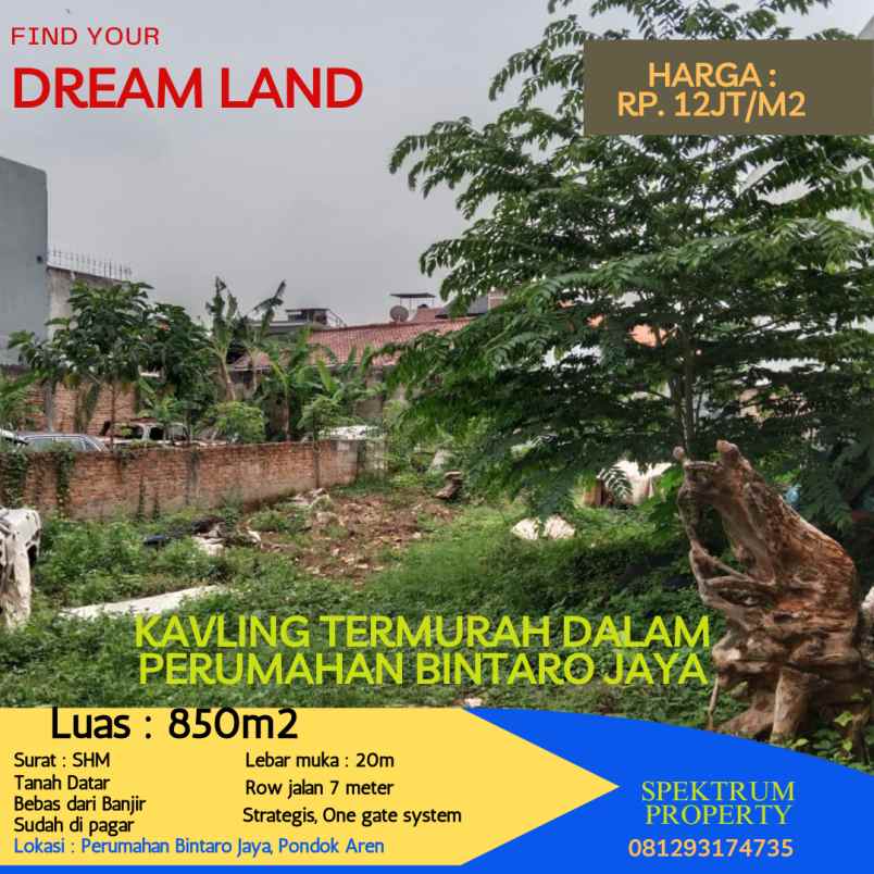 dijual tanah bintaro jaya pondok aren