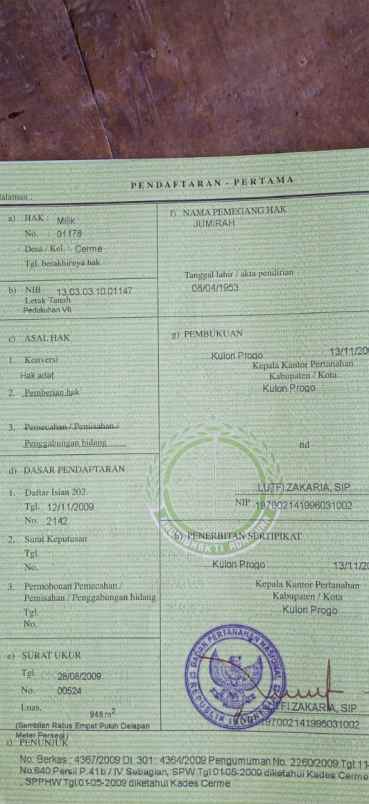 dijual tanah di dusun 7 panjatan kulon progo kec cerme