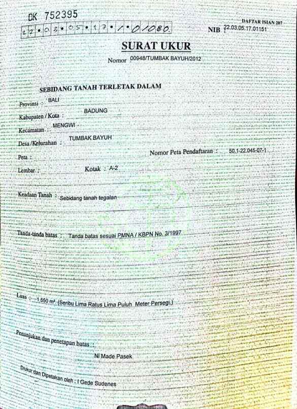 dijual tanah tumbak bayuh