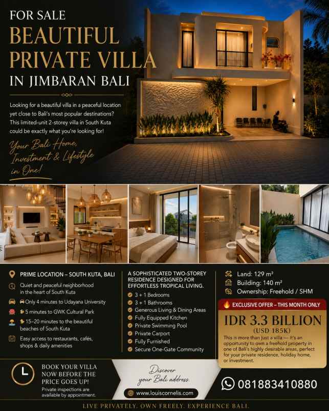 dijual villa goa gong kuta selatan bali