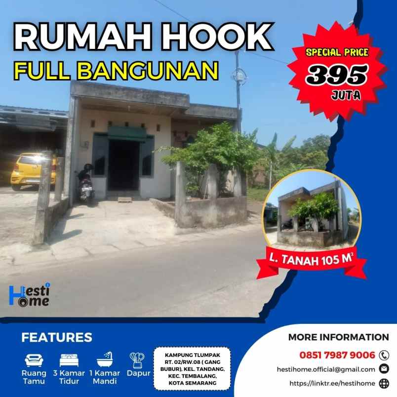 rumah hook lokasi strategis di tembalang full bangunan