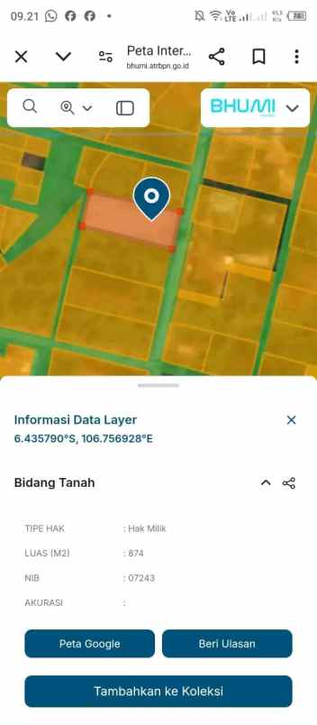 tanah 874 meter bedahan depok