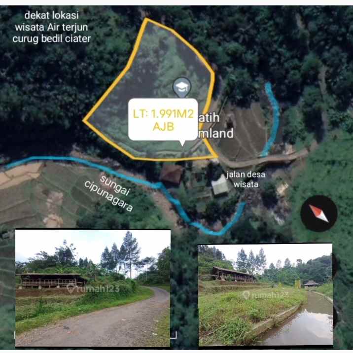 tanah dekat wisata sungai view bagus ciater subang