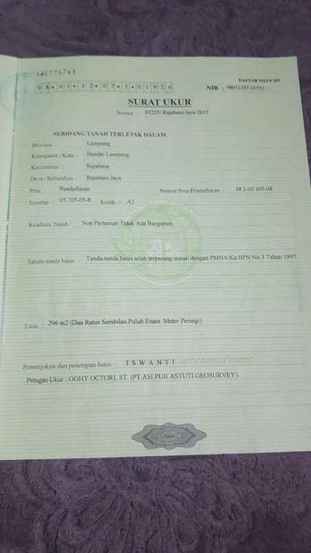 tanah di rajabasa jaya jl bima dekat ke sekolah yadika