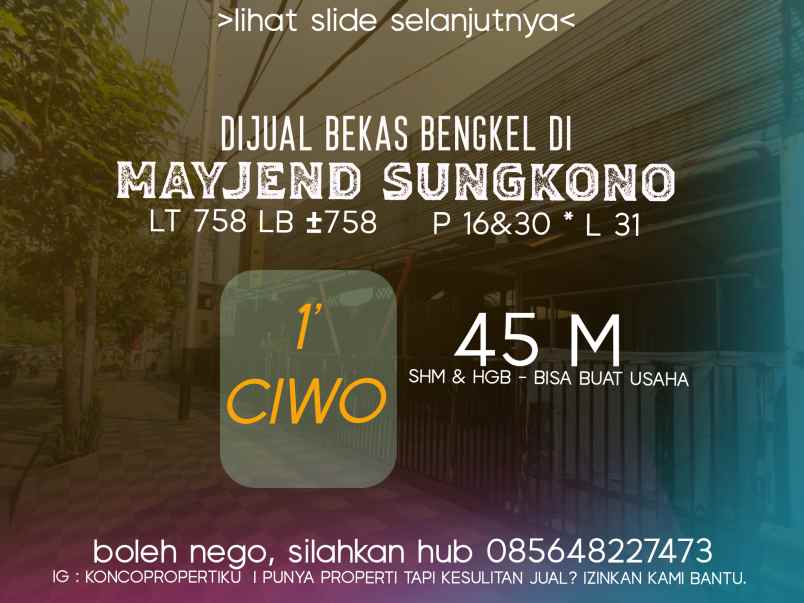 dijual ruko gudang kantor mayjend sungkono