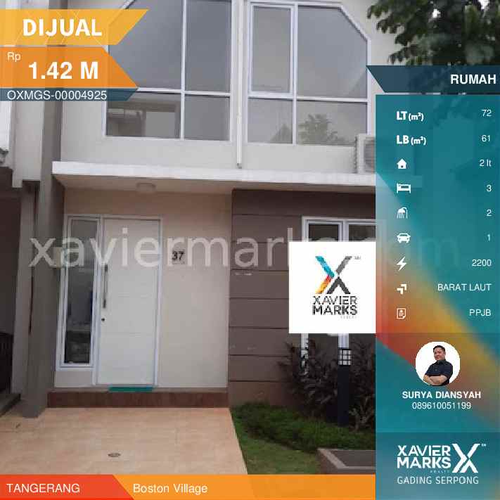 dijual rumah 2 lantai di boston village gading serpong