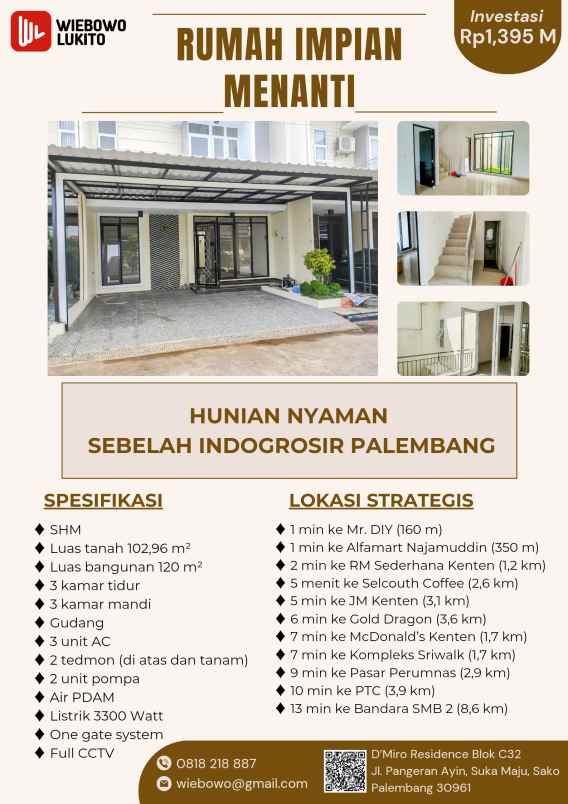 dijual rumah dekat indogrosir palembang