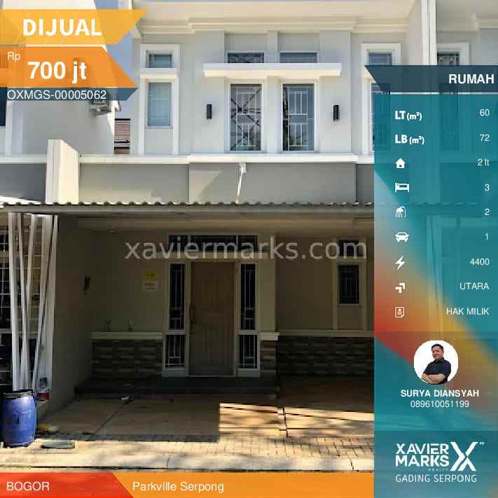 dijual rumah di parkville serpong