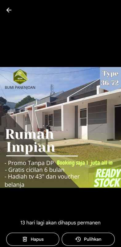 dijual rumah jl sindangwangi cicalengka