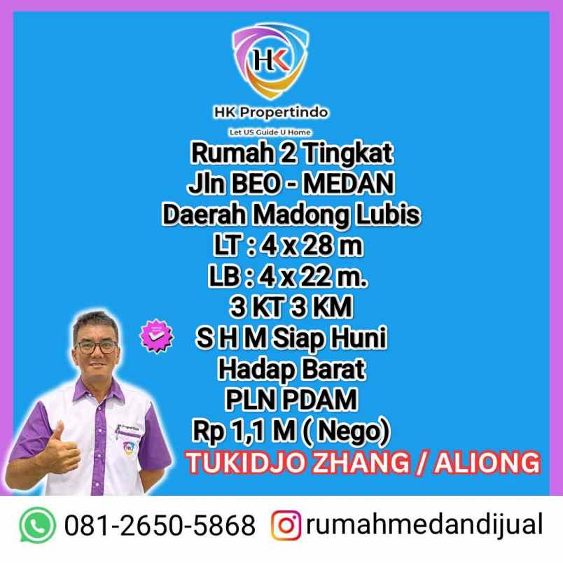 dijual rumah jln beo daerah madong lubis medan