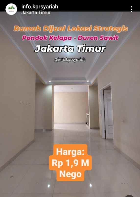 dijual rumah pondok kelapa