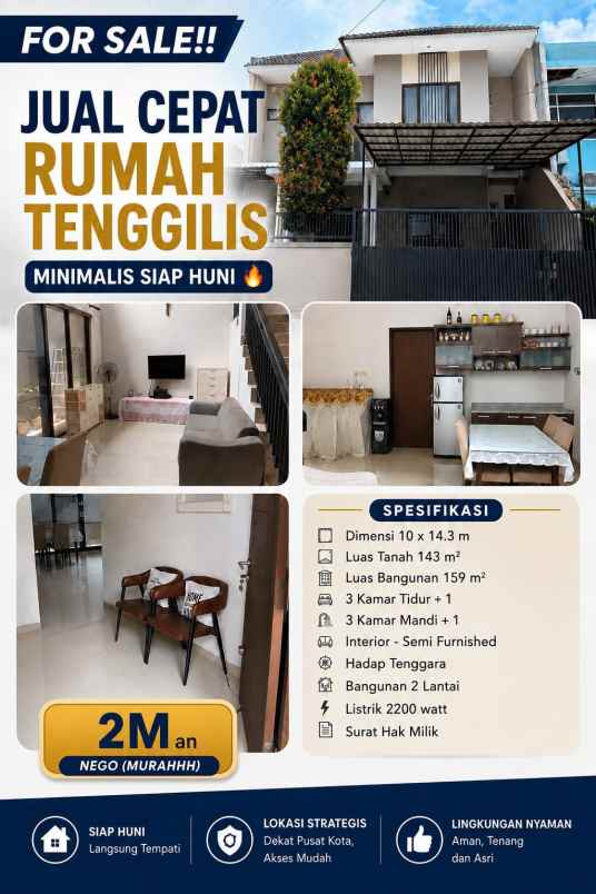 dijual rumah tenggilis mejoyo