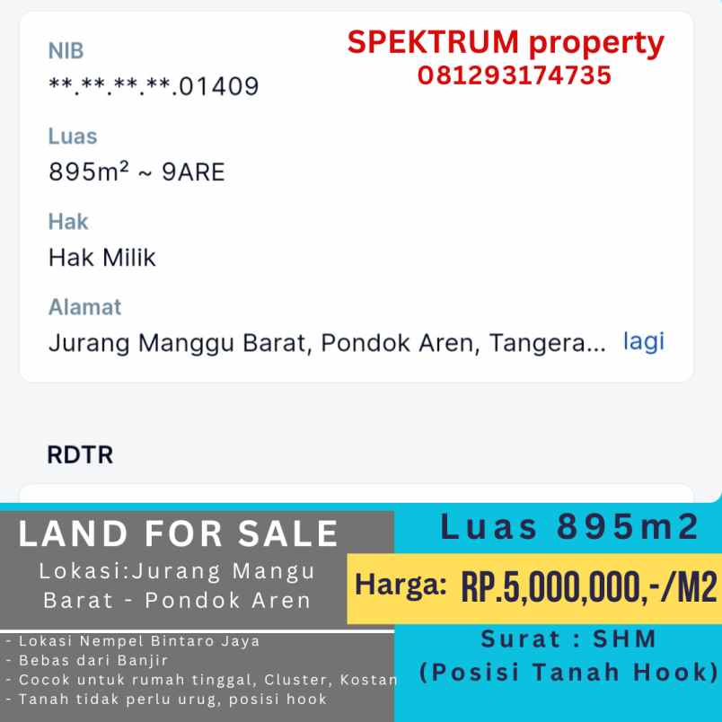 dijual tanah cikii bintaro jaya