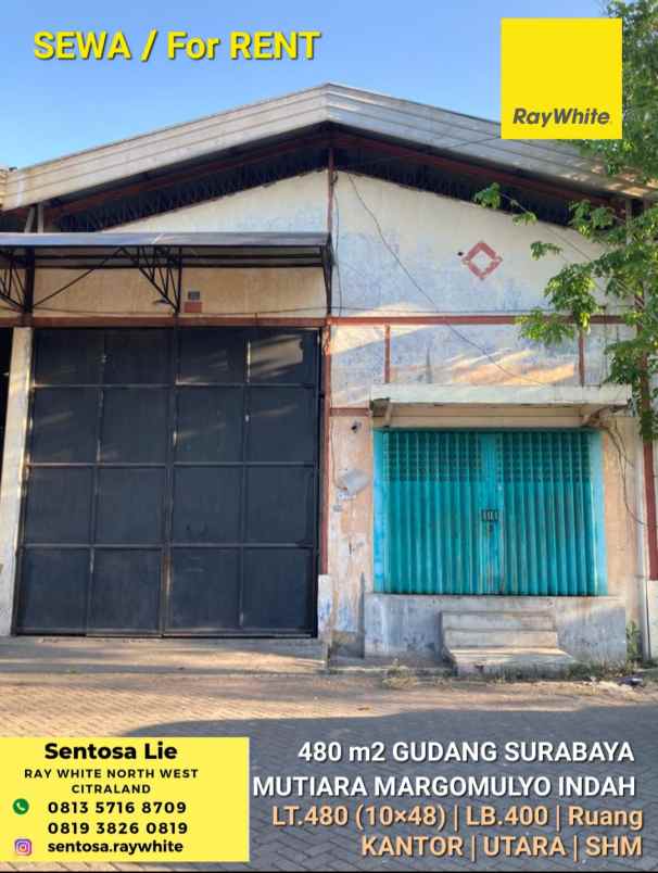 disewakan ruko gudang kantor jalan mutiara margomulyo indah