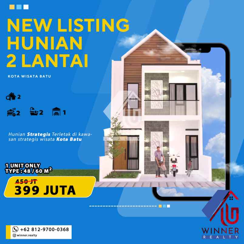 new listing hunian 2 lantai di kota wisata batu