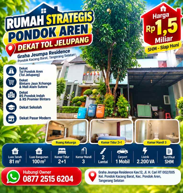 rumah strategis pondok aren dekat tol serpong lt 81 m