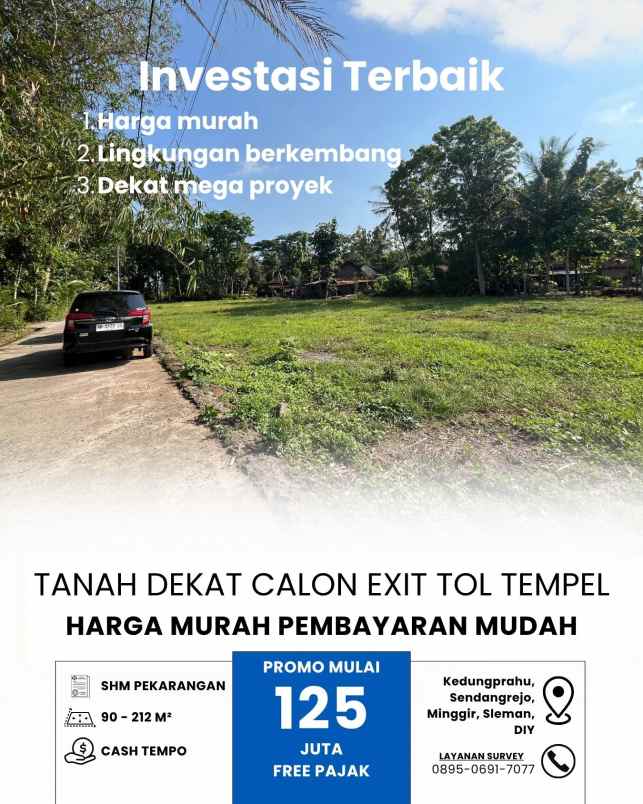 tanah investasi 125 juta dekat calon exit tol tempel