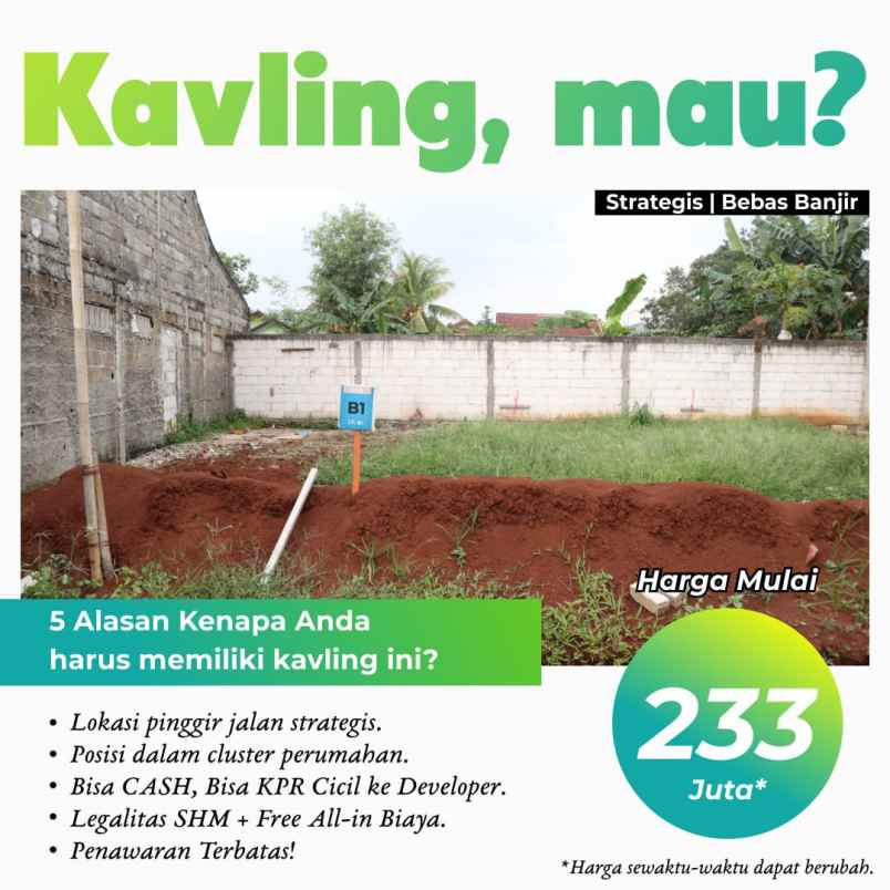 tanah kavling dalam perumahan cluster sawangan depok