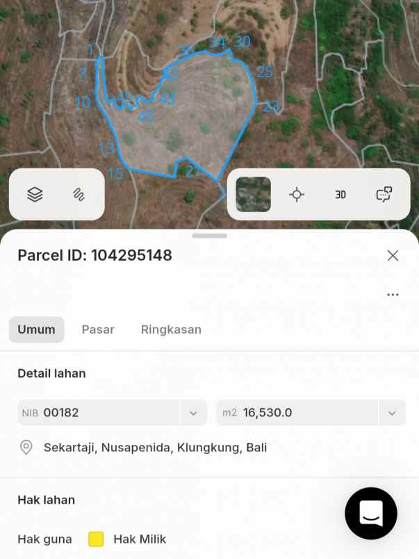dijual 38 ha loss tebing tanglad nusa penida klungkung