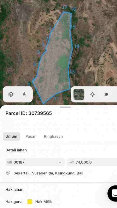 dijual 38 ha loss tebing tanglad nusa penida klungkung