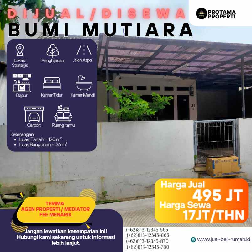 dijual disewakan rumah di perumahan bumi mutiara