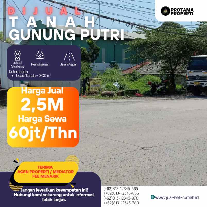 dijual disewakan tanah gunung putri