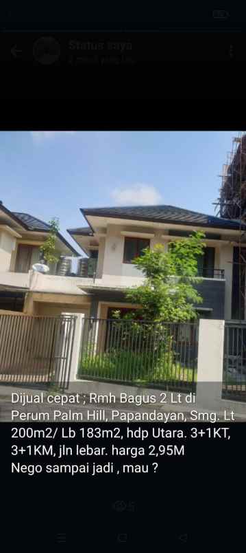 dijual rumah perumahan palm hill papandayan