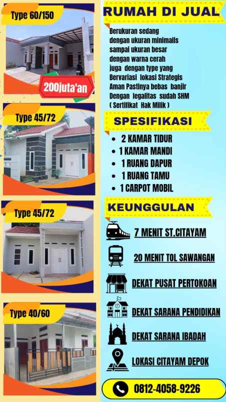 dijual rumah type 36 60 murah siap huni